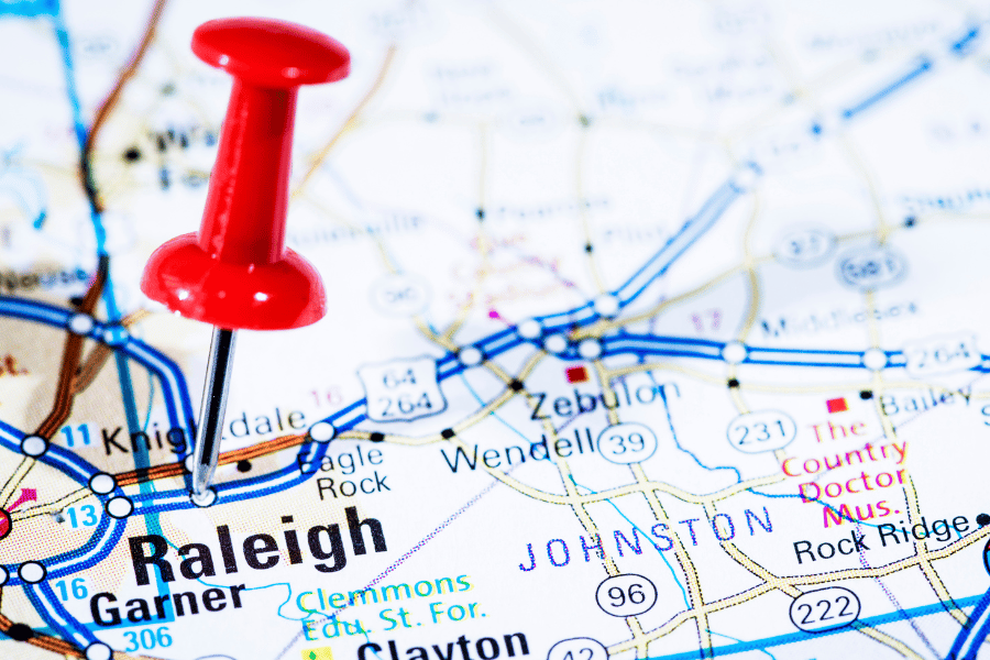 Raleigh NC pinned on the map