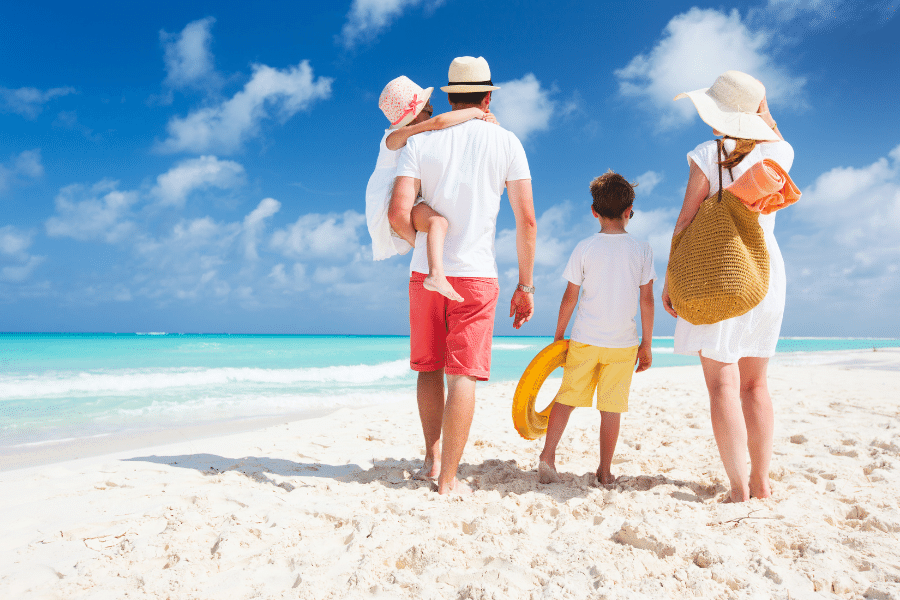 A family on the beach for an extended vacation