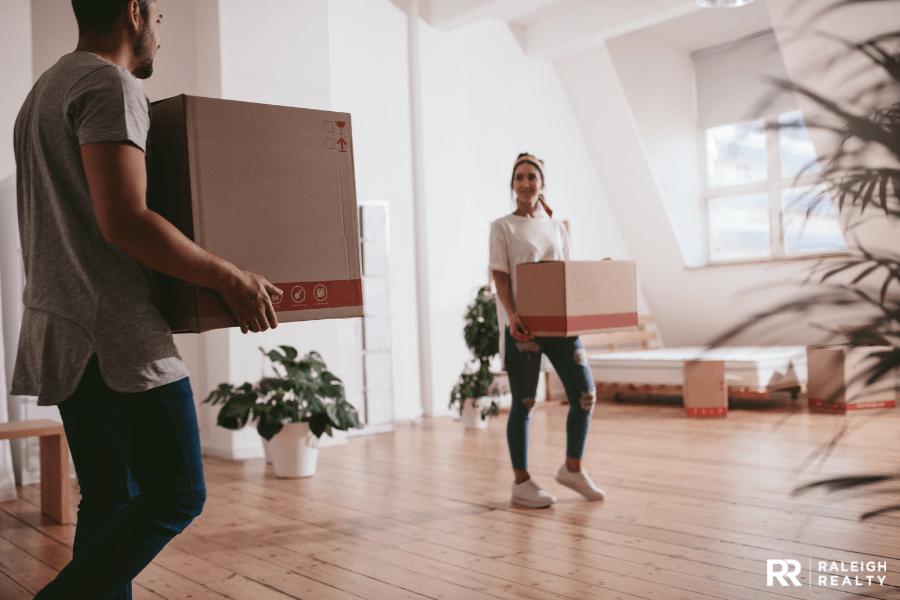 Moving boxes and family getting ready to move for their job as doctors and nurses