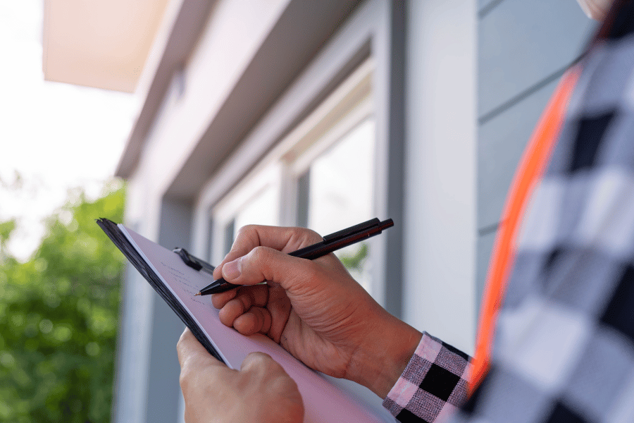 Person completing a Home Inspection with pen and paper