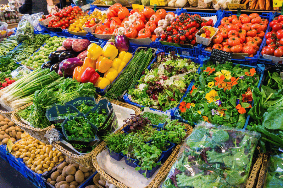Fresh vegetables for sale at a growers market 