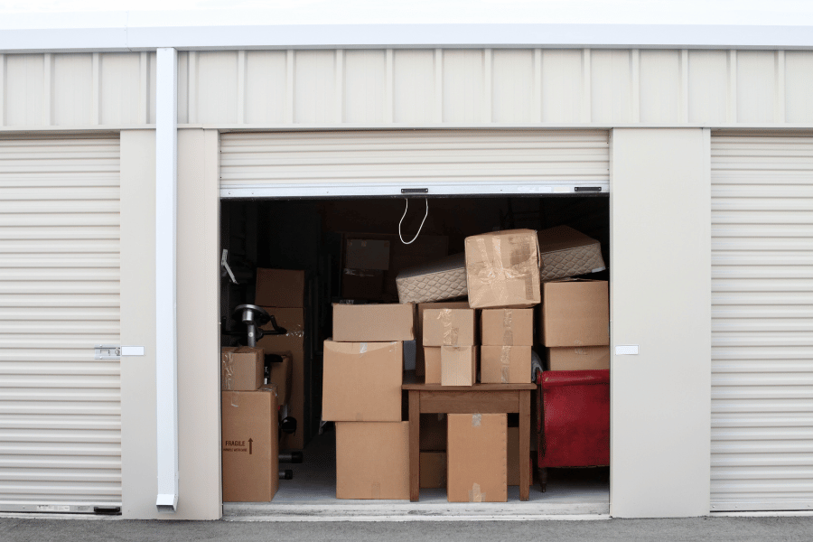 lots of boxes in a storage unit when selling a home with kids