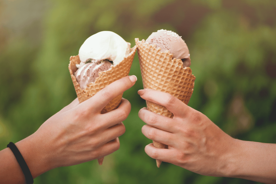 two homemade ice cream cones 
