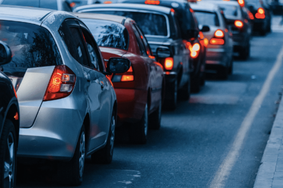 Cars stuck in traffic on a road