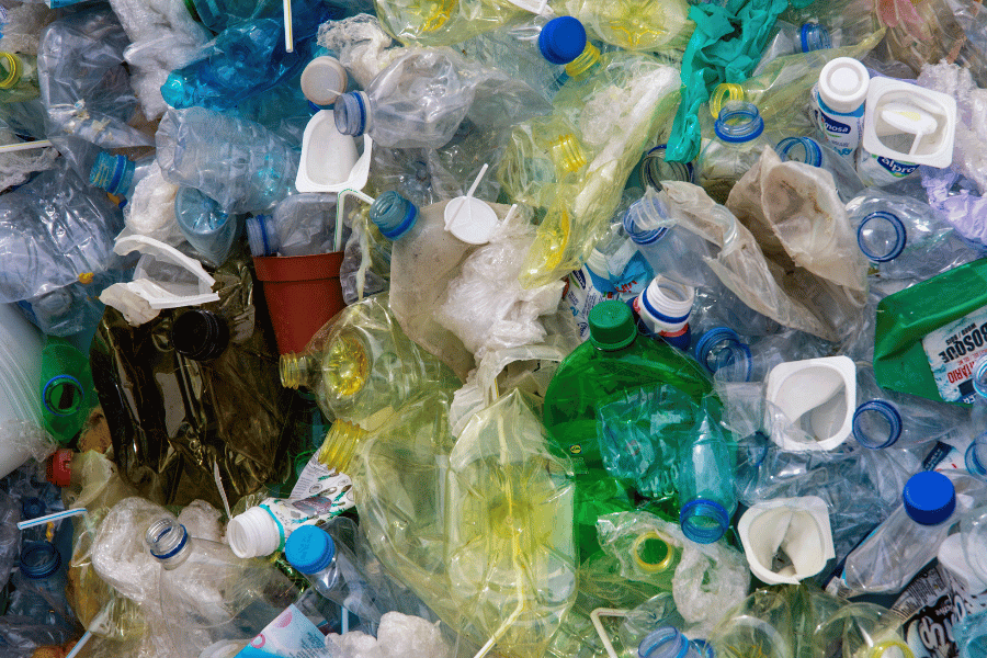 plastic bottles in a pile ready to be recycled 
