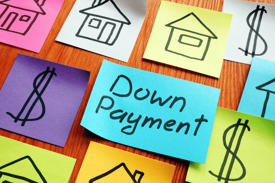 colorful sticky notes with down payment and house drawings