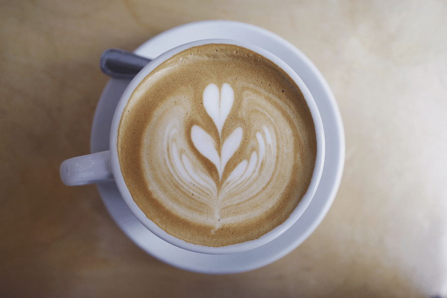 Latte art in a white mug