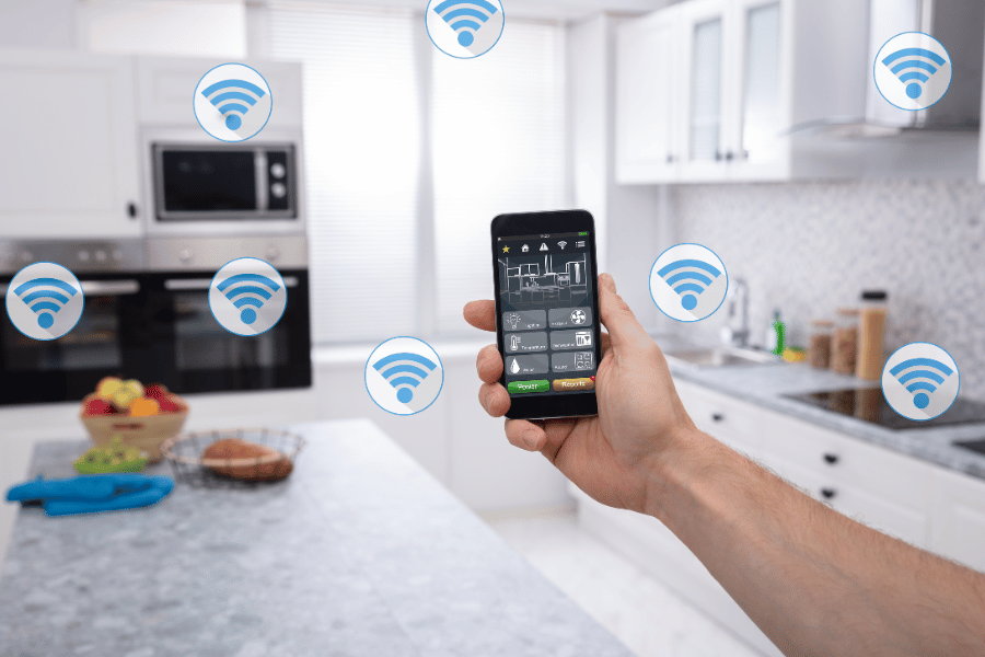 Smart home being controlled by mobile device app