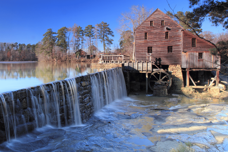 Beautiful mill at historic Yates Mill County Park