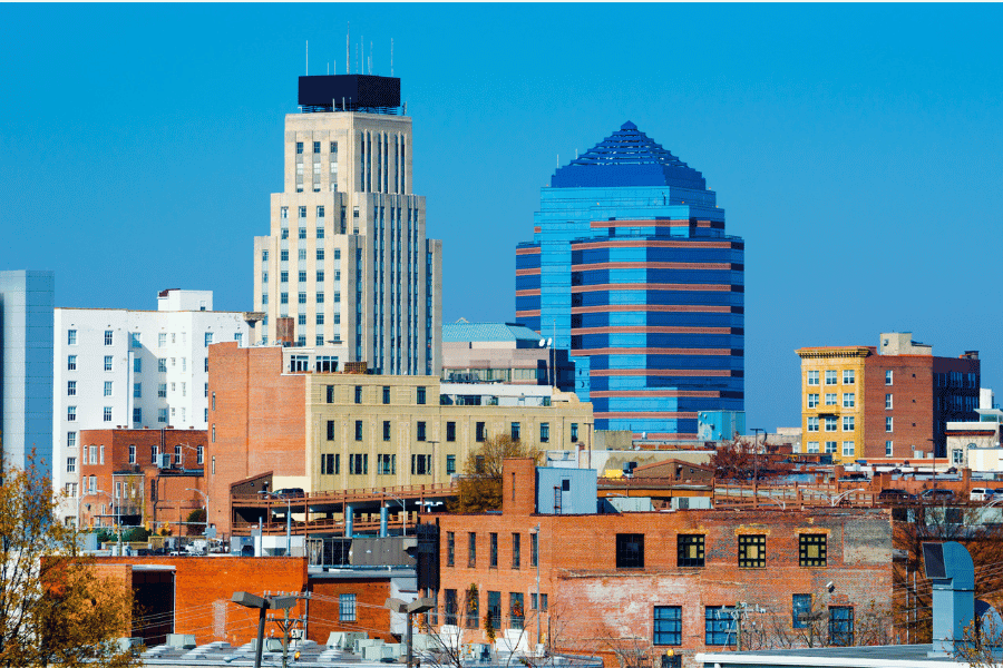 A photo of Downtown Durham NC skyline during the day