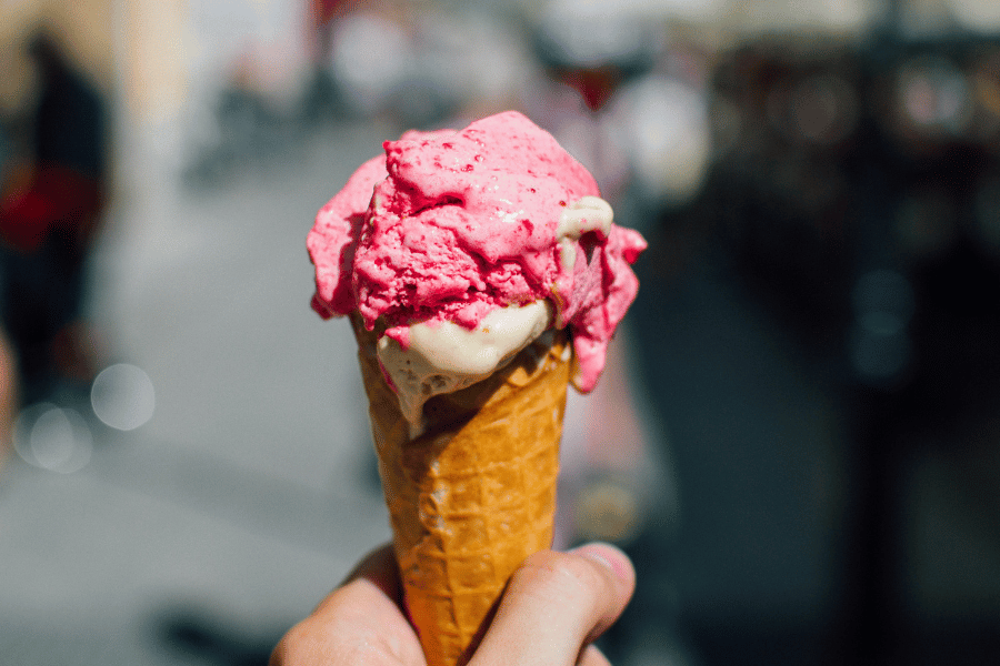 Strawberry ice cream on waffle cone NC