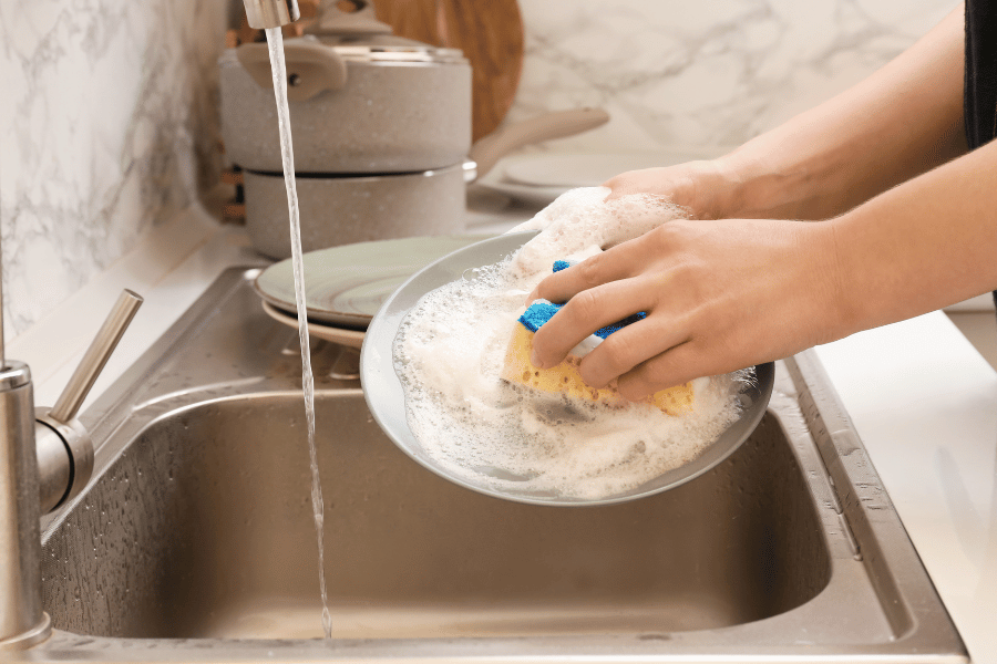 Turn off water while washing dishes