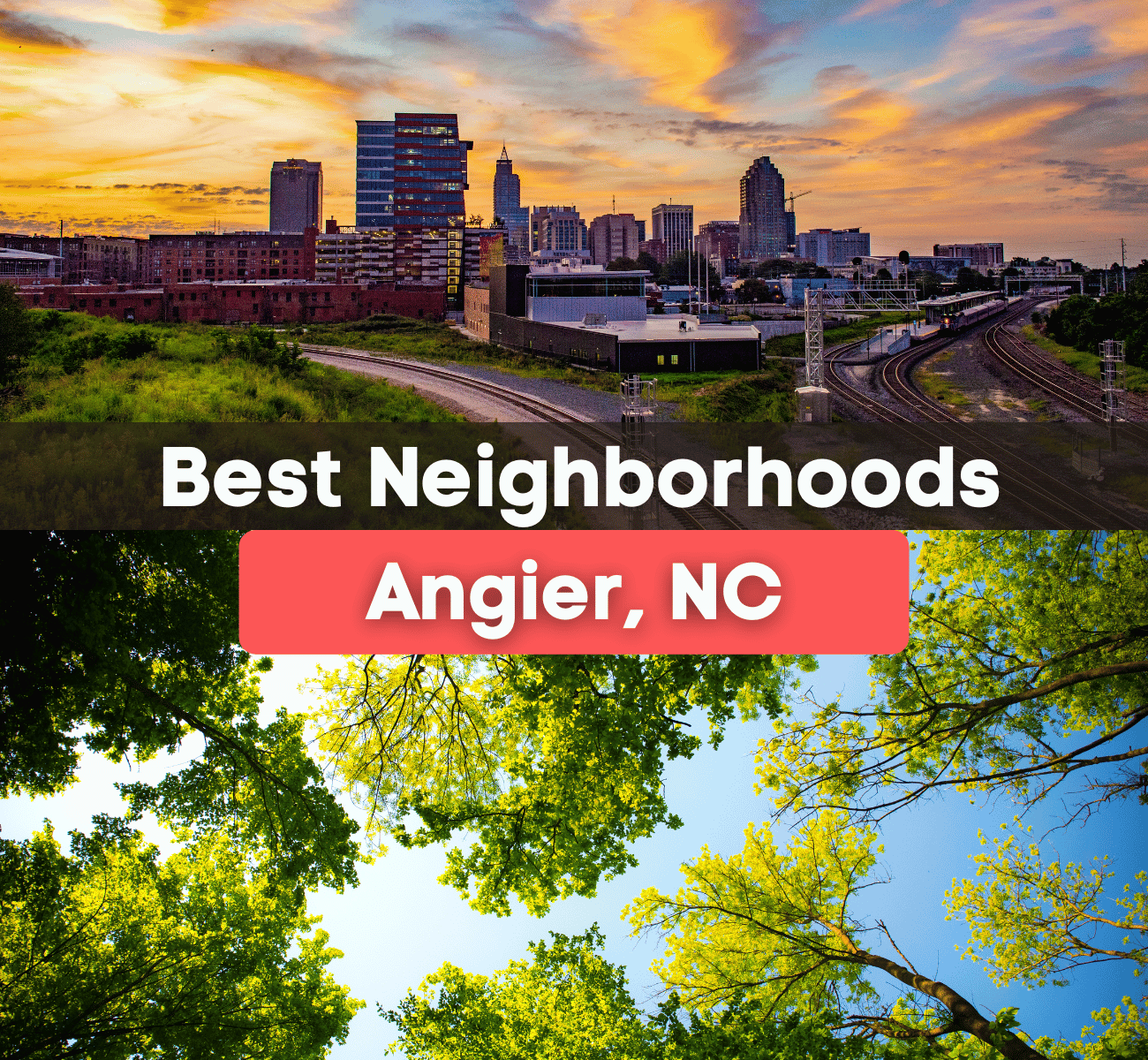 the best neighborhoods in Angier, NC - Raleigh skyline and trees in a park