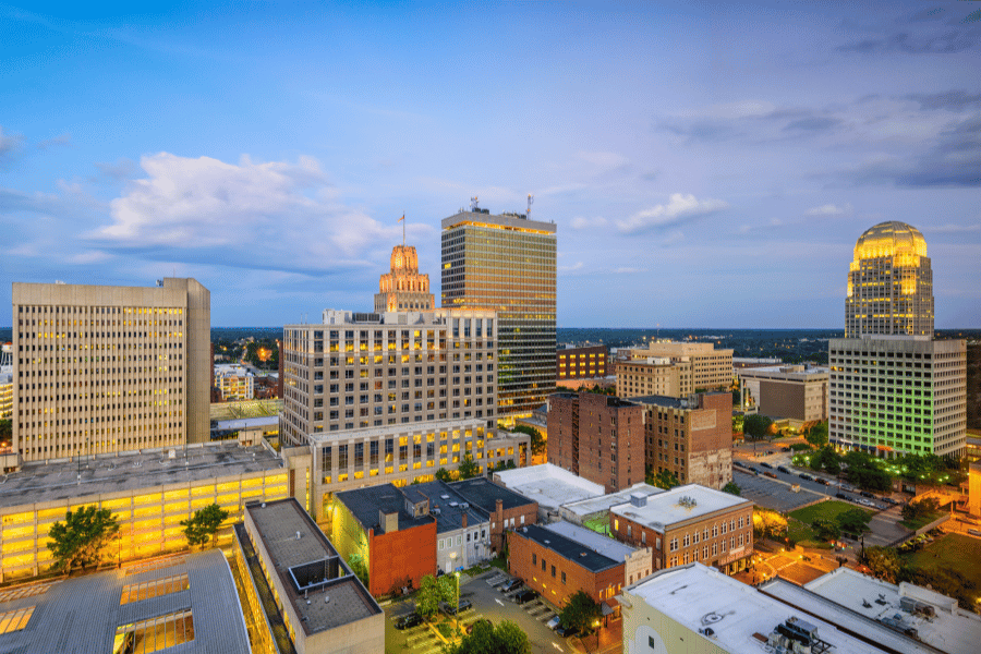 Buildings and city streets in Winston Salem, NC 