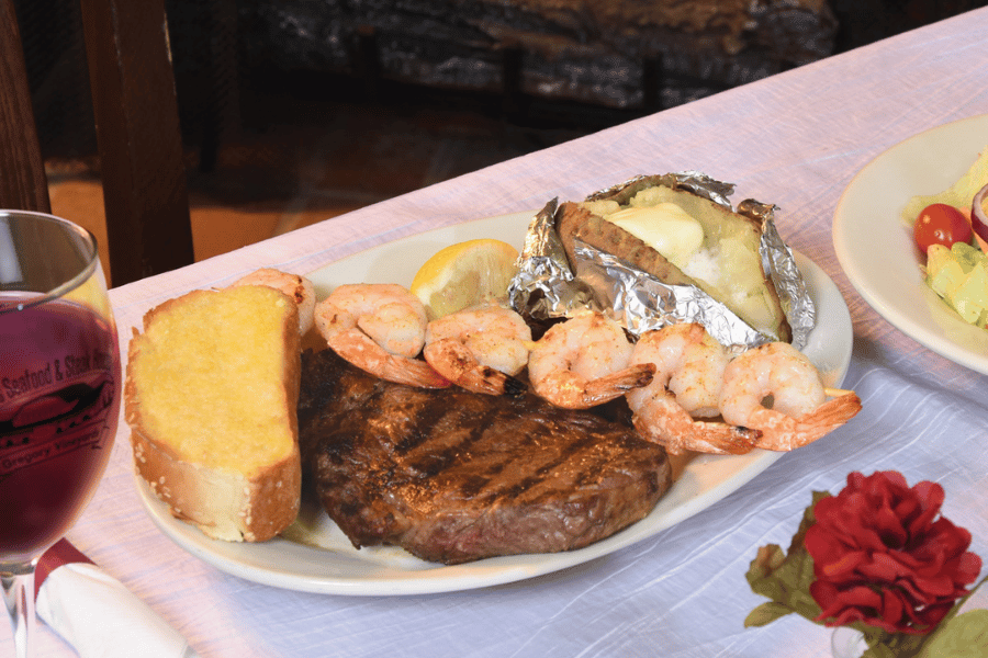 Gregory vineyard food shrimp and steak 