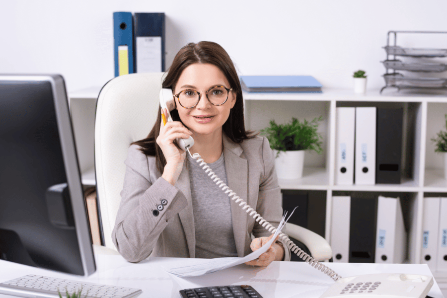 woman answering the phone