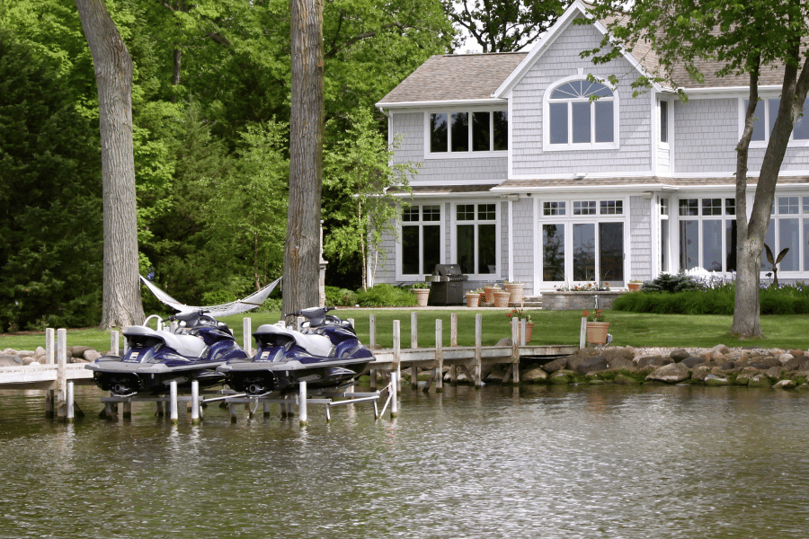 Waterfront home with jet skis on to enjoy