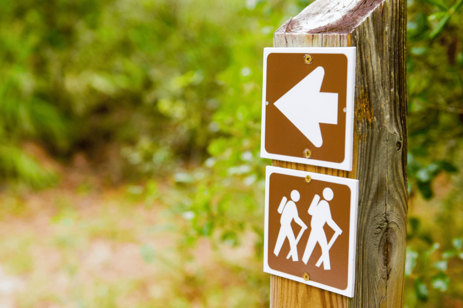 Hiking trail sign to follow on paths