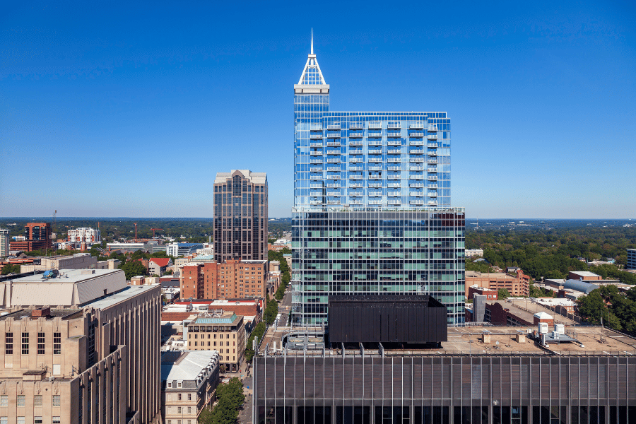 Buildings in Downtown Raleigh, NC on a sunny day 