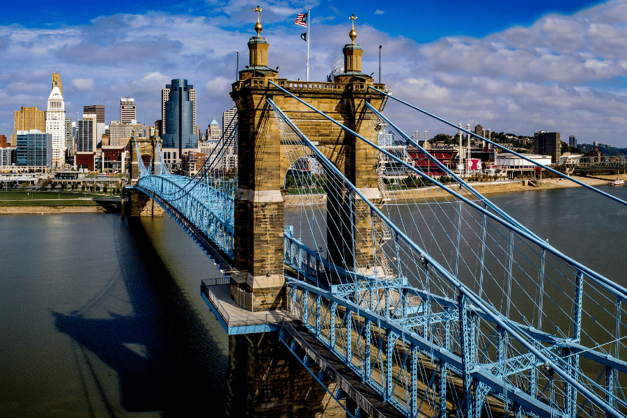 Cincinnati OH Bridge into downtown view