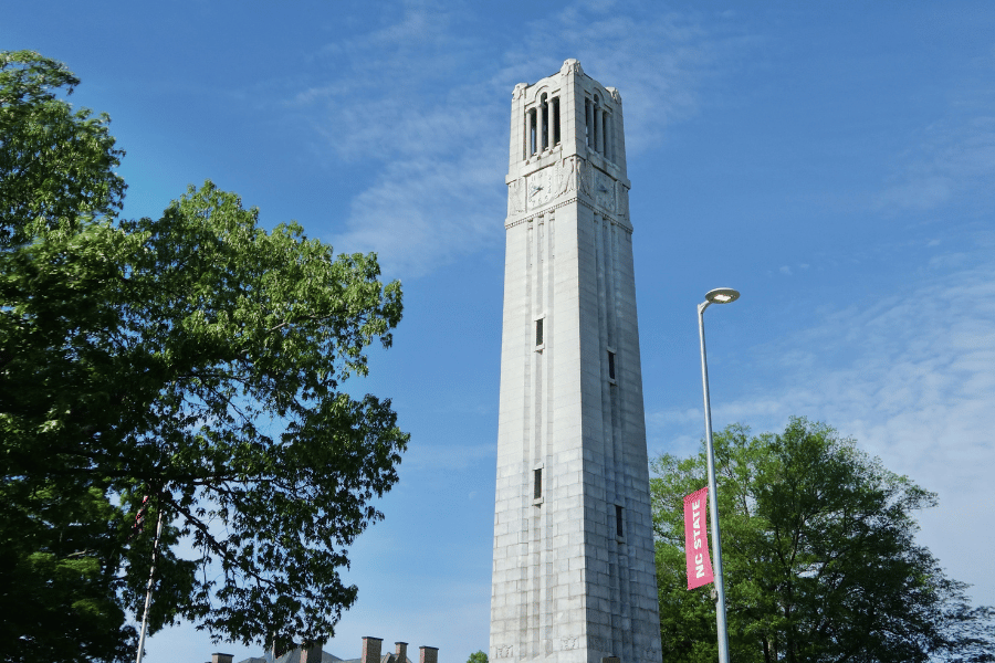 NC State clocktower on campus 