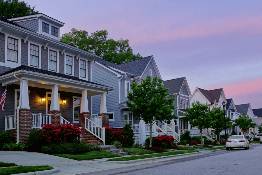 Neighborhood in Raleigh NC during pink sunset
