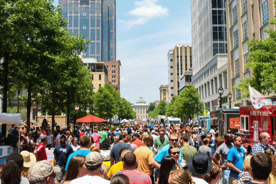 International Food Festival in Raleigh, NC during the day with lots of people