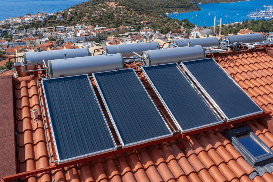 Solar Water Heater, Solar Panels, Clay Roof