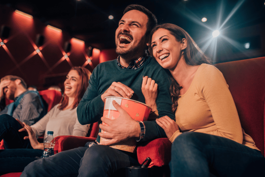 Couple enjoying a movie date on Valentine's Day 