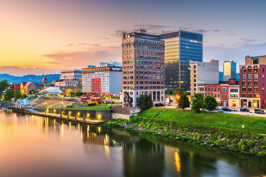 Charleston, West Virginia by the water in the evening