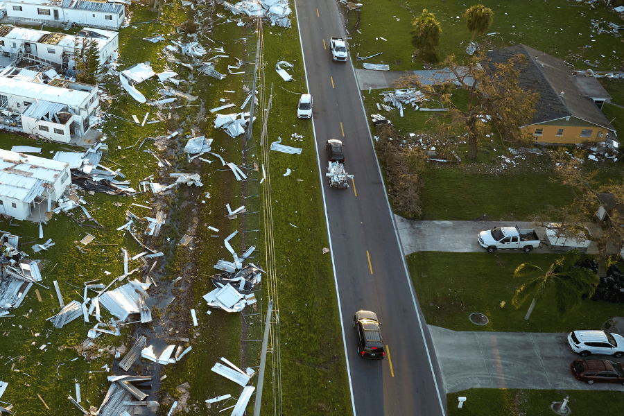 Neighborhood of homes destroyed from hurricane 