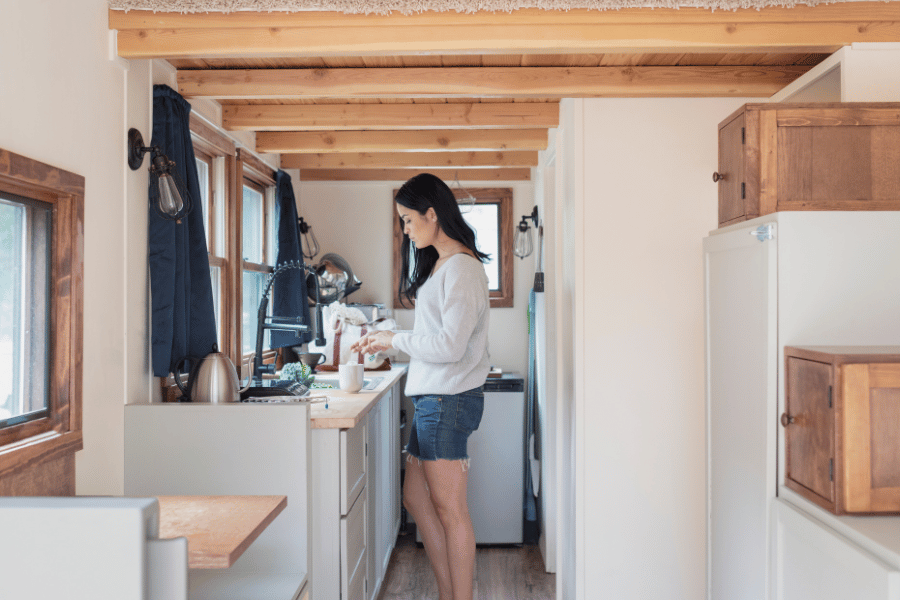 Interior to a tiny home kitchen
