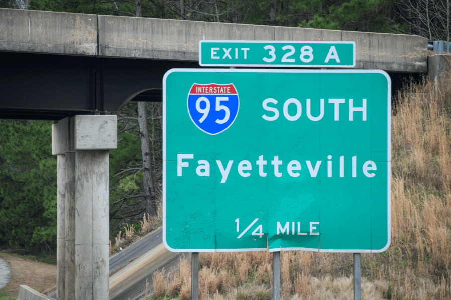 Road sign of Fayetteville, NC 