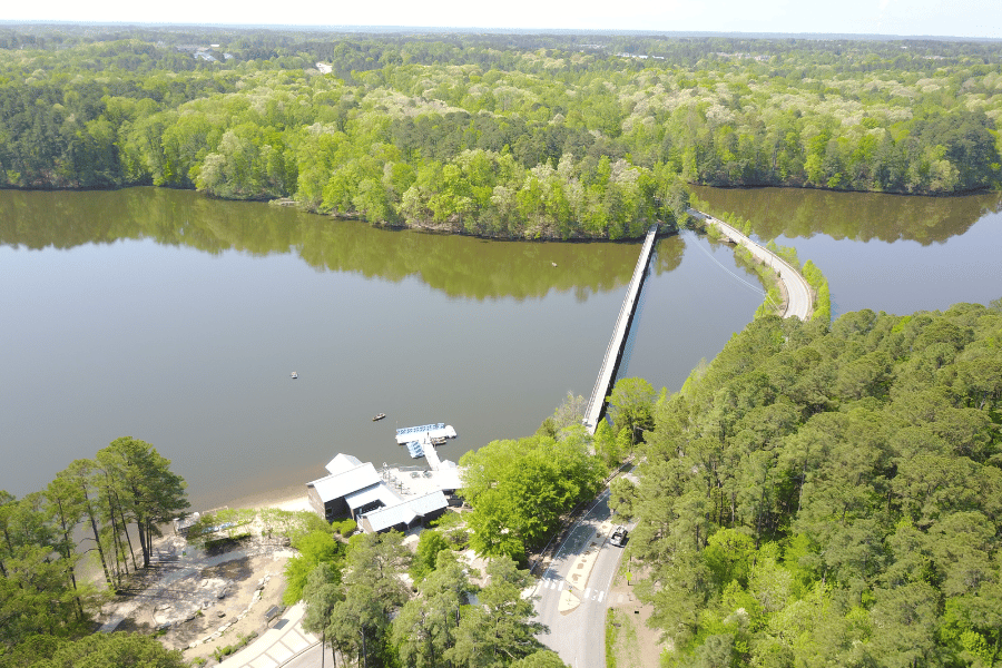 aerial view of Lake Johnson Park on a sunny day 