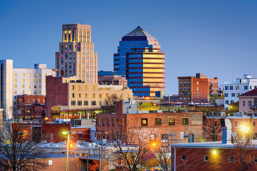 Durham NC Skyline at night time