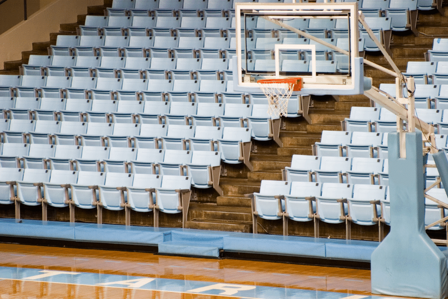 UNC basketball court with blue seats 