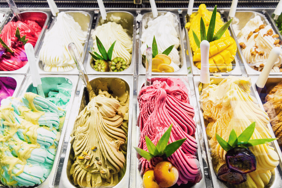 Homemade gelato flavors at shop