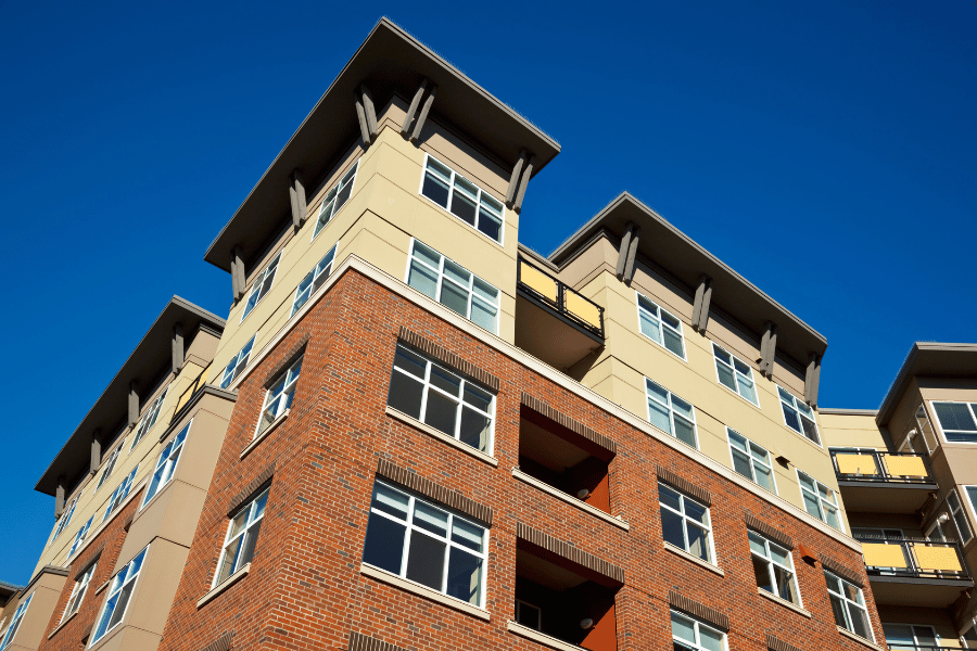 Condo Buildings with brick and balconies 