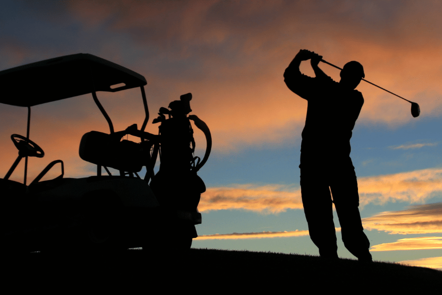 Beautiful pink sunset at a golf course 