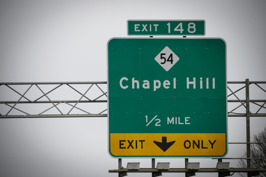 Sign on highway heading toward Chapel Hill 
