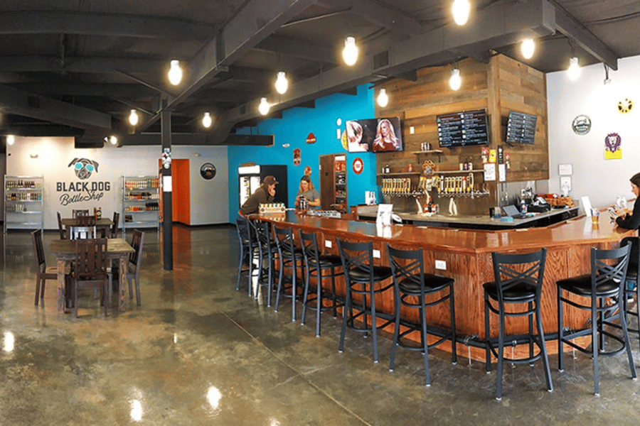 the bar area at black dog bottle shop