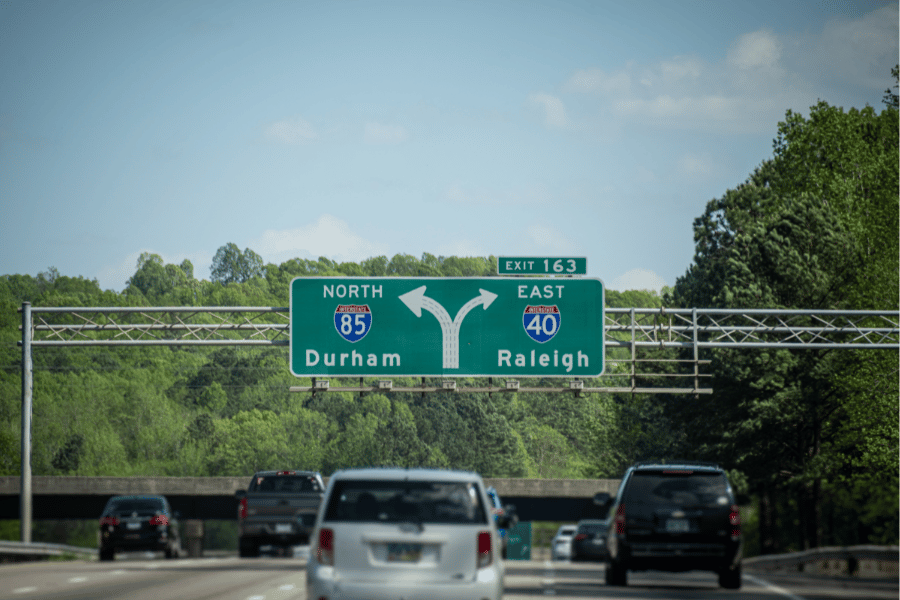 Driving to Durham on interstate view of sign