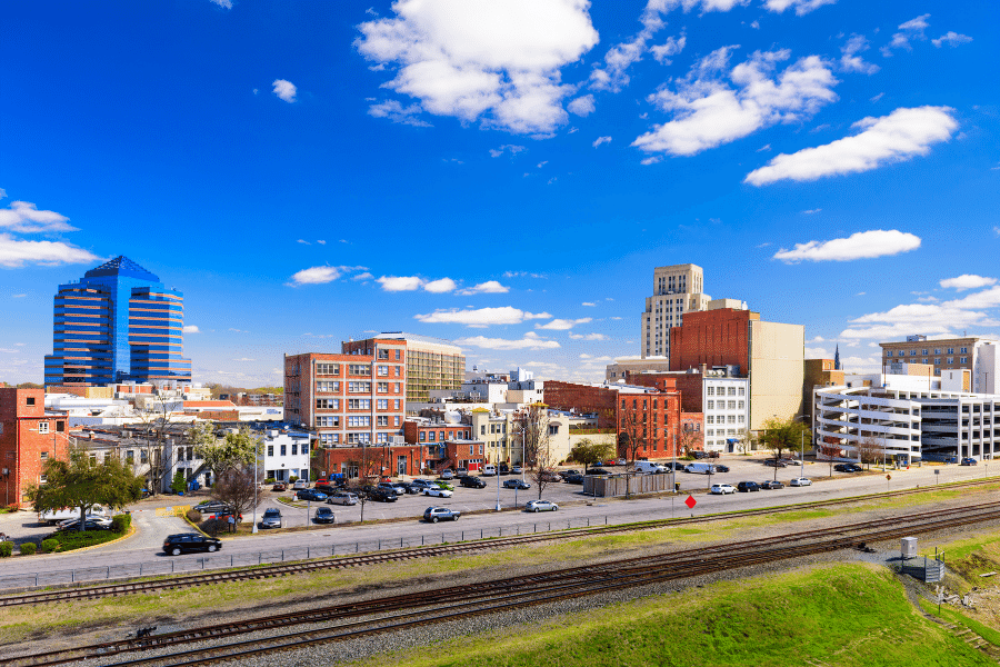 Railroad and buildings in Durham, NC