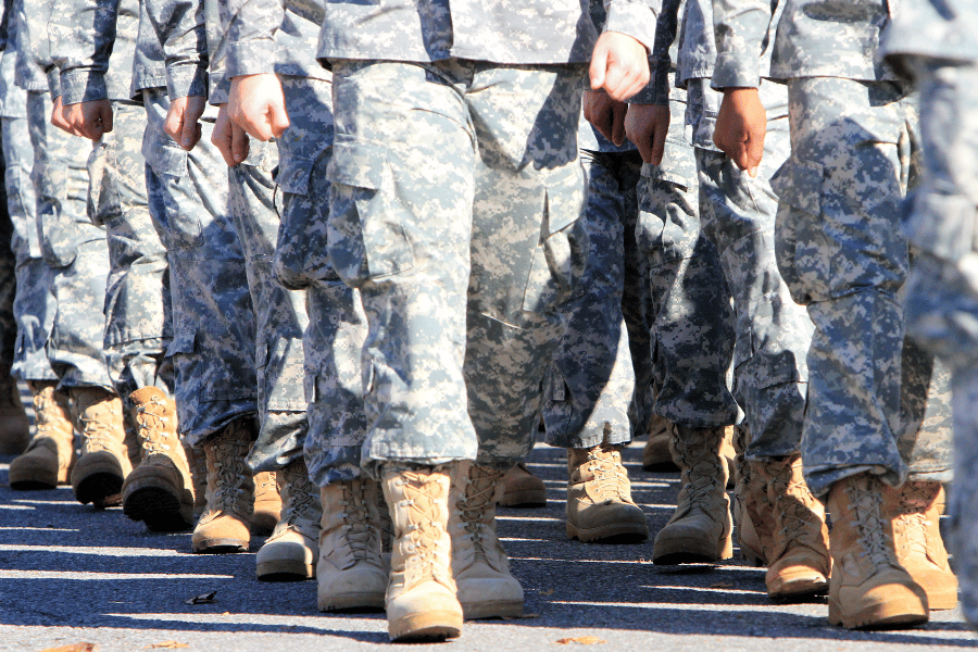 Veterans Marching on a street in uniform
