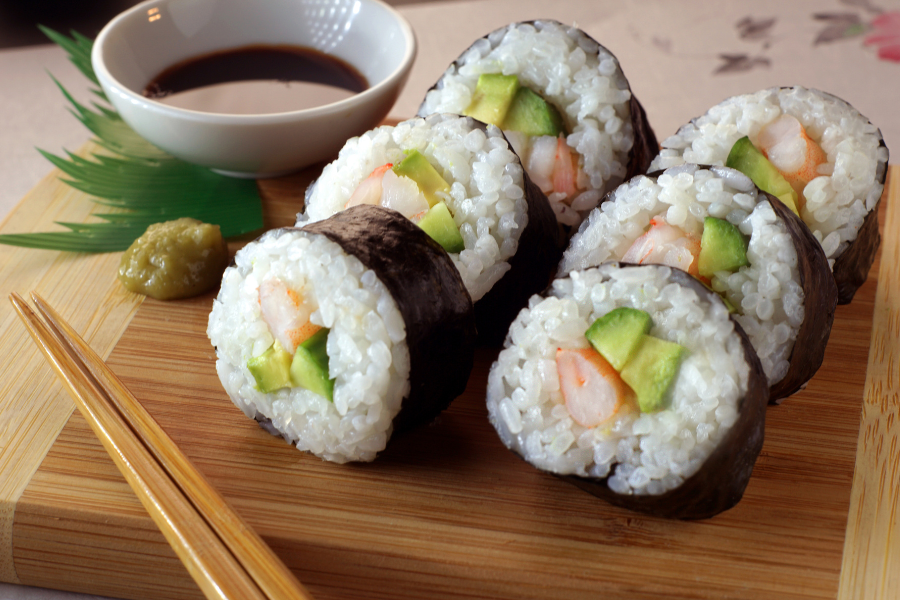sushi with wasabi and chop sticks