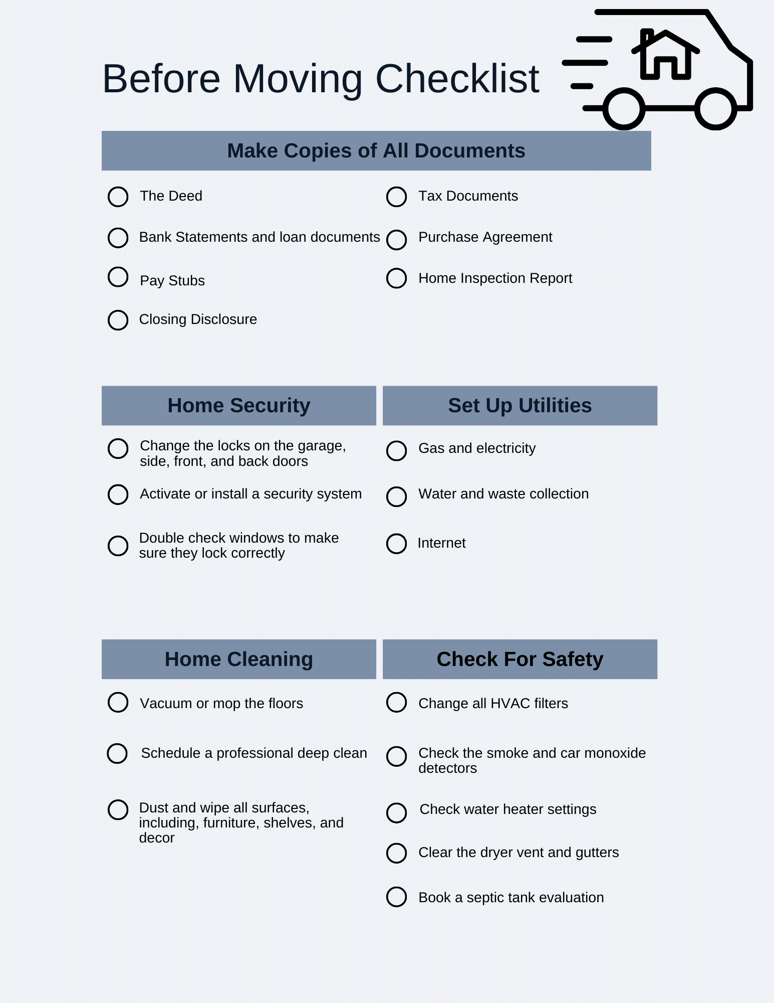 Before Moving Checklist